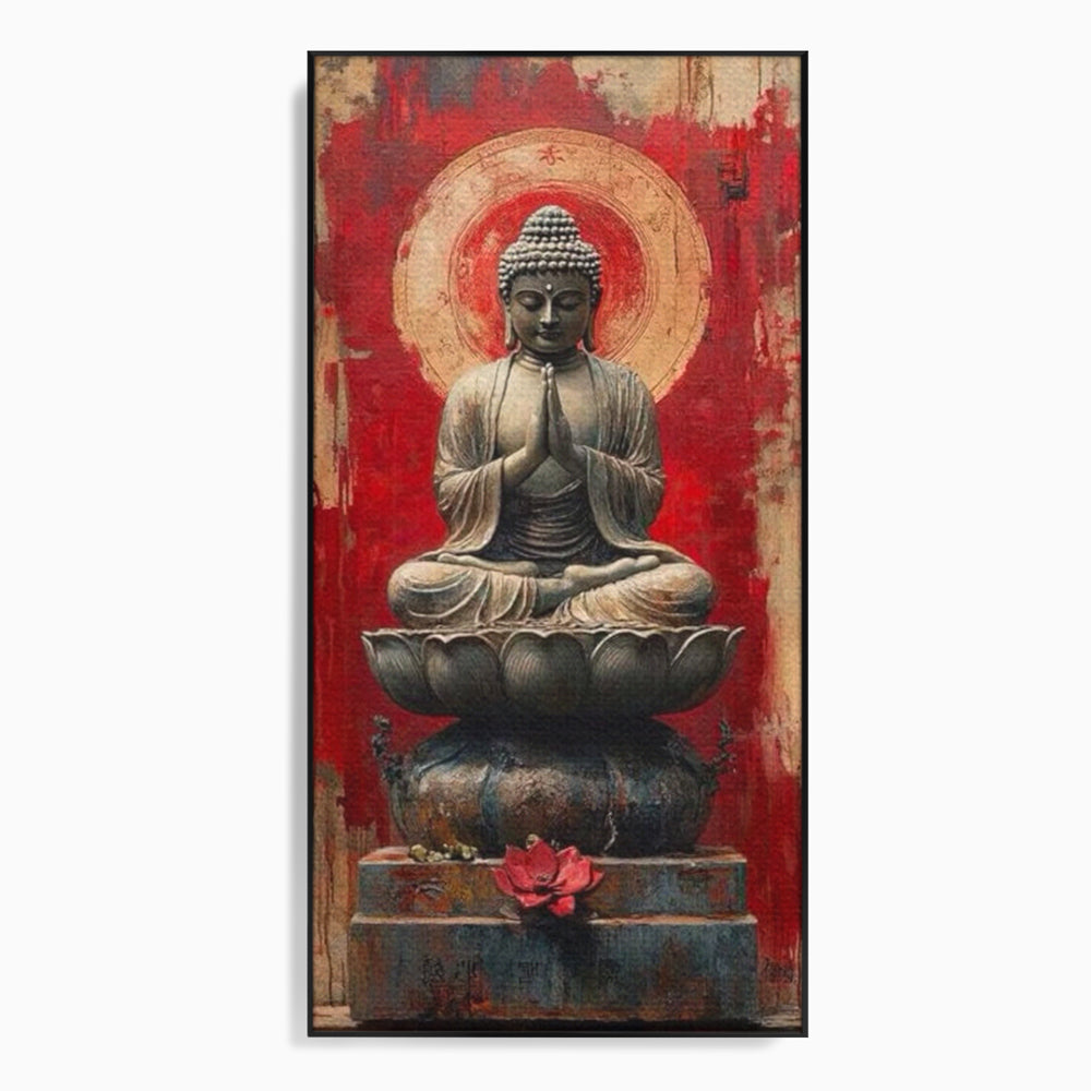 Leinwand Leinwand Wandkunst Premium LuxCanva® I148, Zen Essenz, Buddha, Zen, Meditation, Yoga, Lotus, Aura, Spiritualität, Harmonie, Gebet, Innerer Frieden, Rot, Wohnen, Schlafzimmer