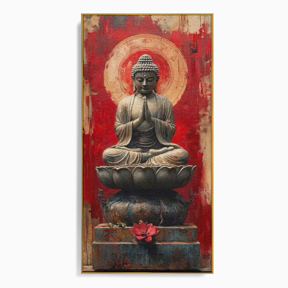 Leinwand Leinwand Wandkunst Premium LuxCanva® I148, Zen Essenz, Buddha, Zen, Meditation, Yoga, Lotus, Aura, Spiritualität, Harmonie, Gebet, Innerer Frieden, Rot, Wohnen, Schlafzimmer