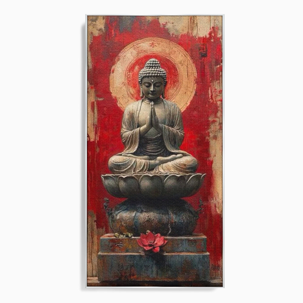 Leinwand Leinwand Wandkunst Premium LuxCanva® I148, Zen Essenz, Buddha, Zen, Meditation, Yoga, Lotus, Aura, Spiritualität, Harmonie, Gebet, Innerer Frieden, Rot, Wohnen, Schlafzimmer