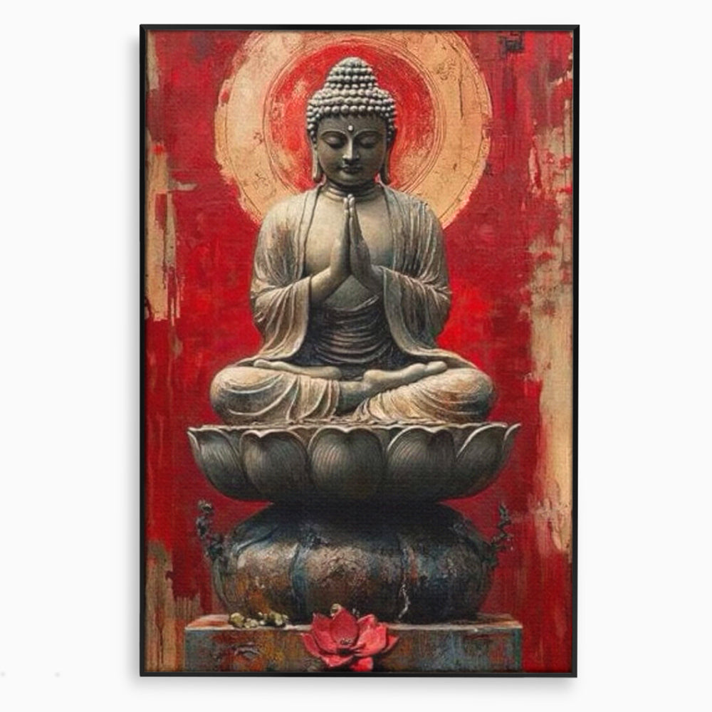 Leinwand Leinwand Wandkunst Premium LuxCanva® I148, Zen Essenz, Buddha, Zen, Meditation, Yoga, Lotus, Aura, Spiritualität, Harmonie, Gebet, Innerer Frieden, Rot, Wohnen, Schlafzimmer