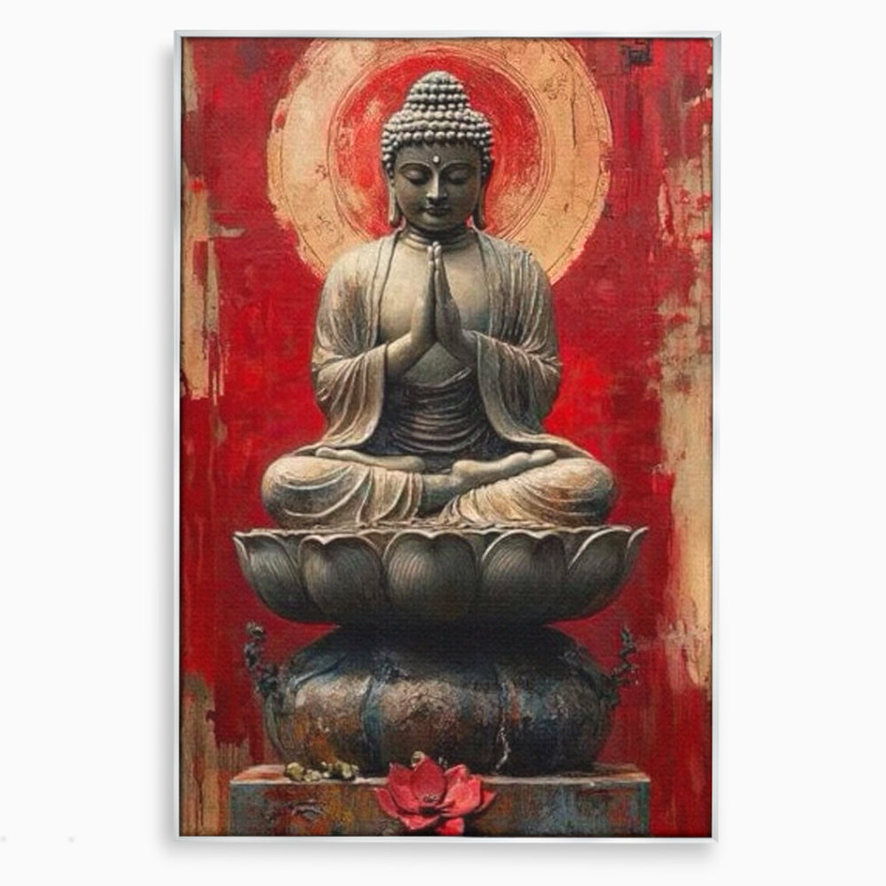 Leinwand Leinwand Wandkunst Premium LuxCanva® I148, Zen Essenz, Buddha, Zen, Meditation, Yoga, Lotus, Aura, Spiritualität, Harmonie, Gebet, Innerer Frieden, Rot, Wohnen, Schlafzimmer
