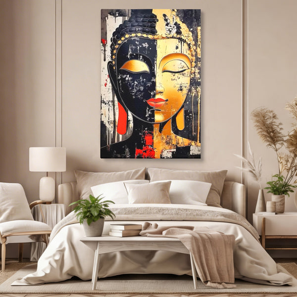 Tablou Canvas Premium LuxCanva® I149, Dualitate Sacra, Zen, Echilibru, Meditatie, Spiritualitate, Contemplare, Armonie, Reflexie, Buze Rosii, Eleganta, Living, Dormitor