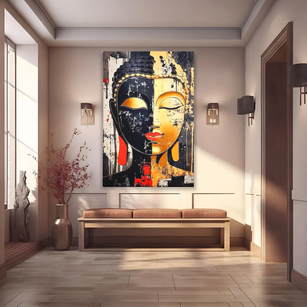 Tablou Canvas Premium LuxCanva® I149, Dualitate Sacra, Zen, Echilibru, Meditatie, Spiritualitate, Contemplare, Armonie, Reflexie, Buze Rosii, Eleganta, Living, Dormitor