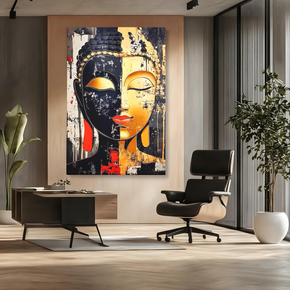 Tablou Canvas Premium LuxCanva® I149, Dualitate Sacra, Zen, Echilibru, Meditatie, Spiritualitate, Contemplare, Armonie, Reflexie, Buze Rosii, Eleganta, Living, Dormitor