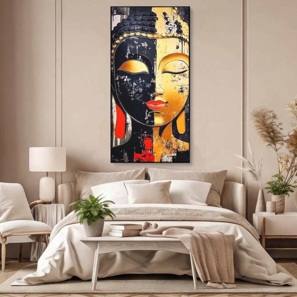 Tablou Canvas Premium LuxCanva® I149, Dualitate Sacra, Zen, Echilibru, Meditatie, Spiritualitate, Contemplare, Armonie, Reflexie, Buze Rosii, Eleganta, Living, Dormitor