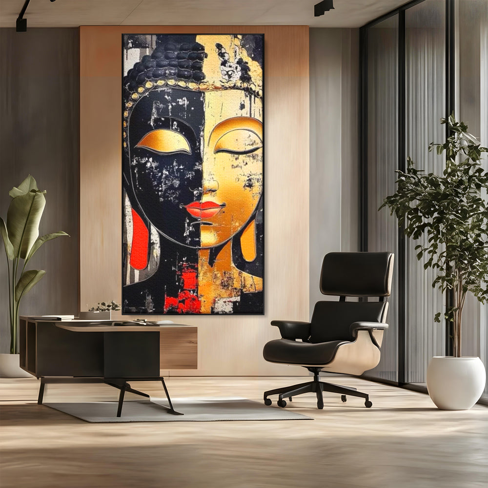 Tablou Canvas Premium LuxCanva® I149, Dualitate Sacra, Zen, Echilibru, Meditatie, Spiritualitate, Contemplare, Armonie, Reflexie, Buze Rosii, Eleganta, Living, Dormitor