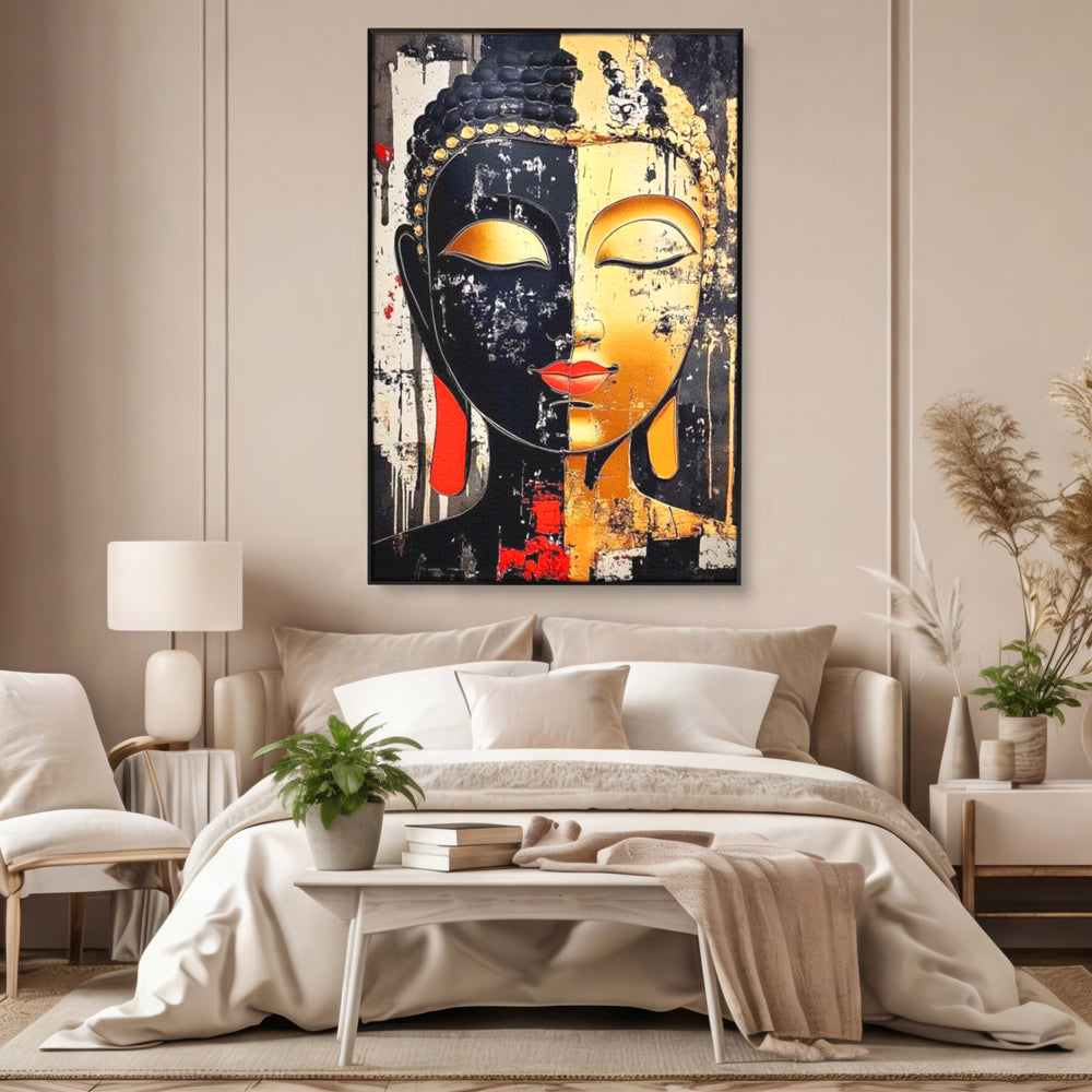 Tablou Canvas Premium LuxCanva® I149, Dualitate Sacra, Zen, Echilibru, Meditatie, Spiritualitate, Contemplare, Armonie, Reflexie, Buze Rosii, Eleganta, Living, Dormitor