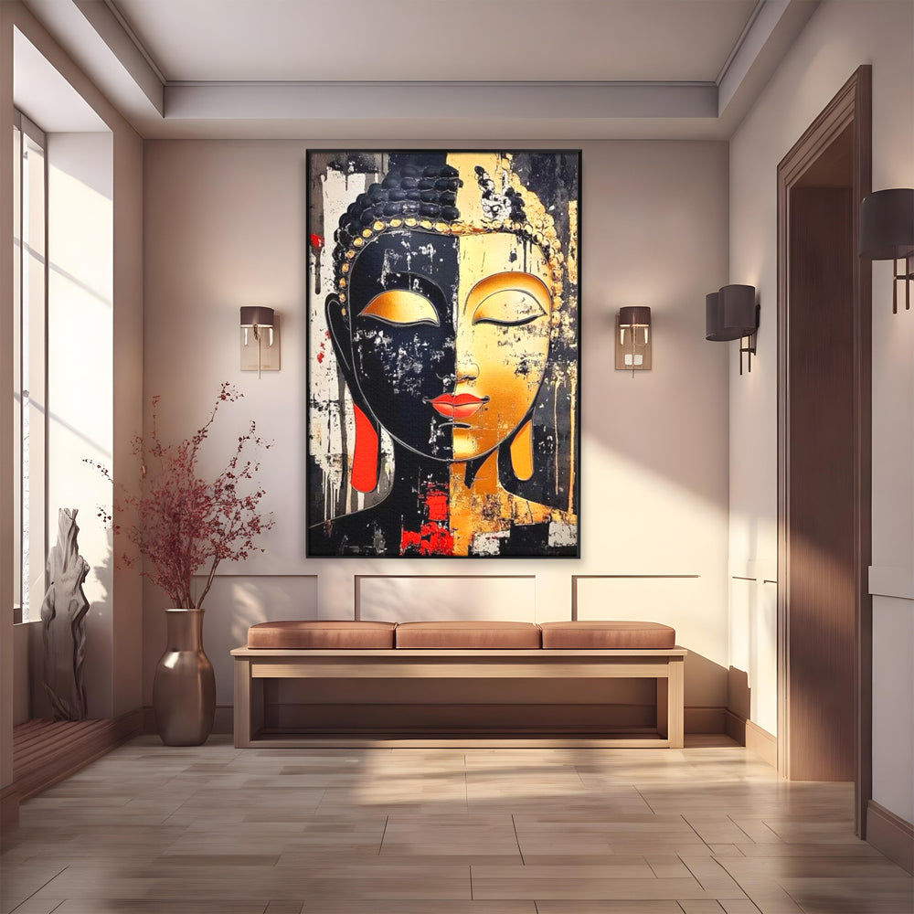 Tablou Canvas Premium LuxCanva® I149, Dualitate Sacra, Zen, Echilibru, Meditatie, Spiritualitate, Contemplare, Armonie, Reflexie, Buze Rosii, Eleganta, Living, Dormitor