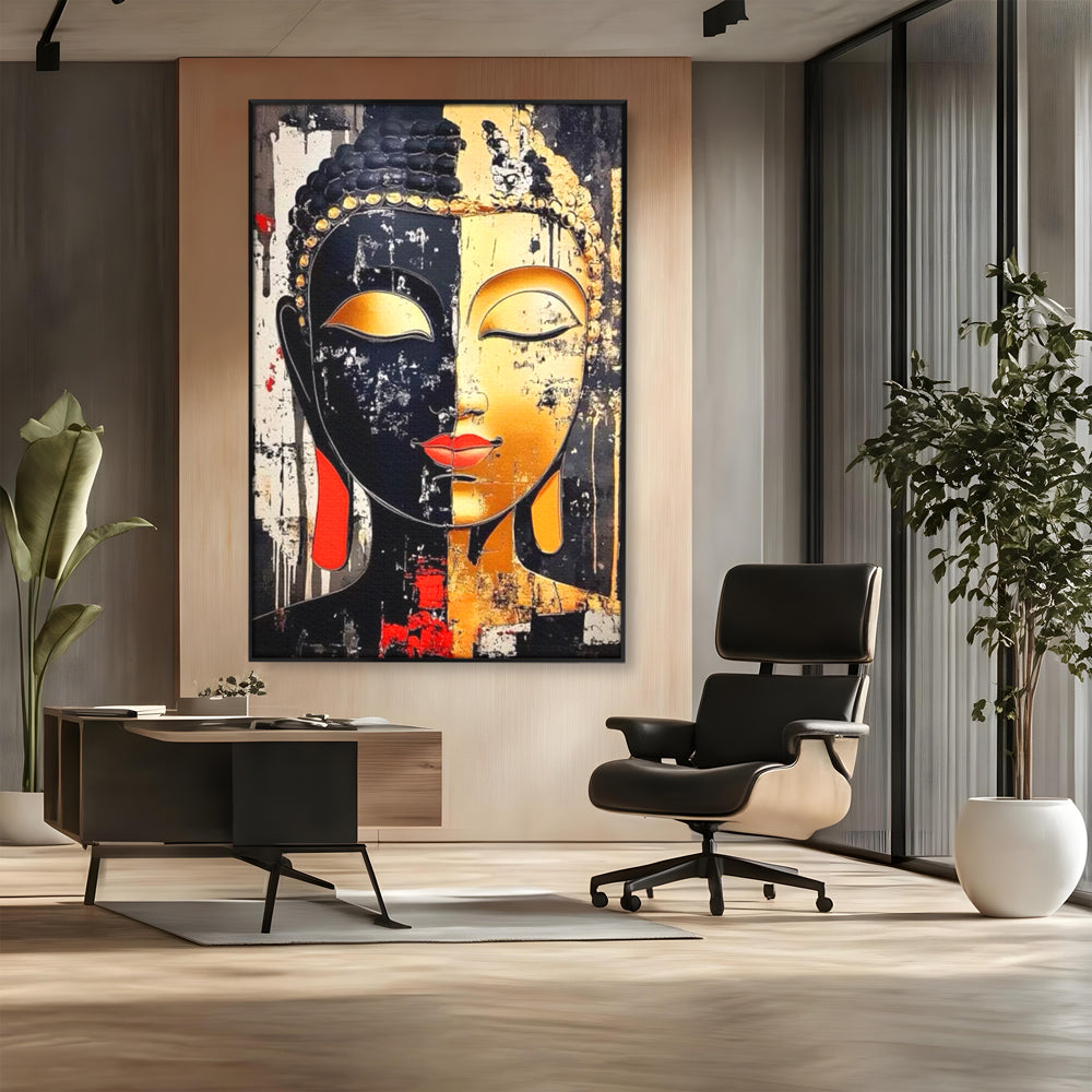 Tablou Canvas Premium LuxCanva® I149, Dualitate Sacra, Zen, Echilibru, Meditatie, Spiritualitate, Contemplare, Armonie, Reflexie, Buze Rosii, Eleganta, Living, Dormitor