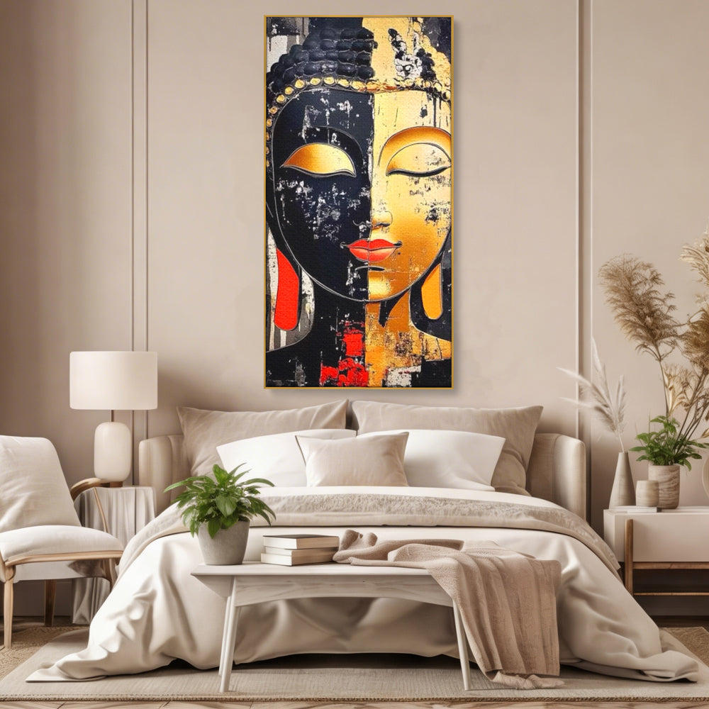 Tablou Canvas Premium LuxCanva® I149, Dualitate Sacra, Zen, Echilibru, Meditatie, Spiritualitate, Contemplare, Armonie, Reflexie, Buze Rosii, Eleganta, Living, Dormitor