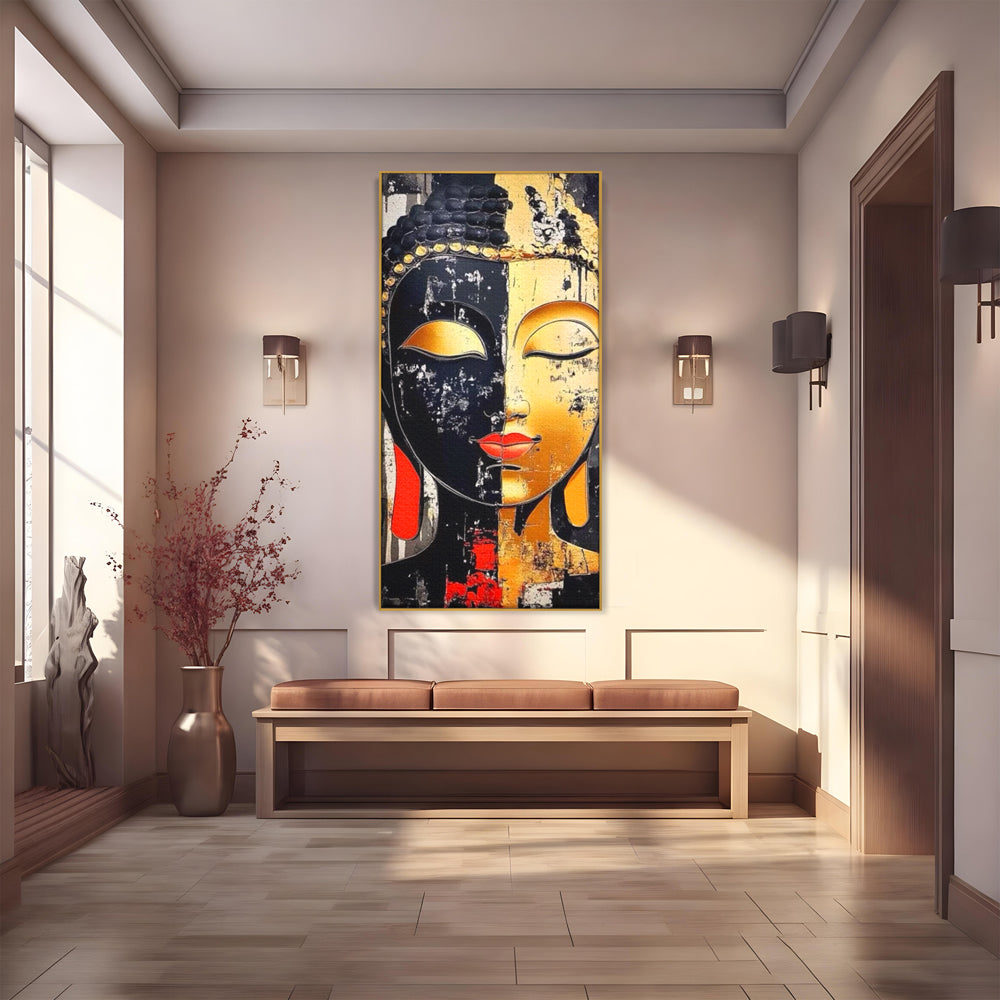 Tablou Canvas Premium LuxCanva® I149, Dualitate Sacra, Zen, Echilibru, Meditatie, Spiritualitate, Contemplare, Armonie, Reflexie, Buze Rosii, Eleganta, Living, Dormitor