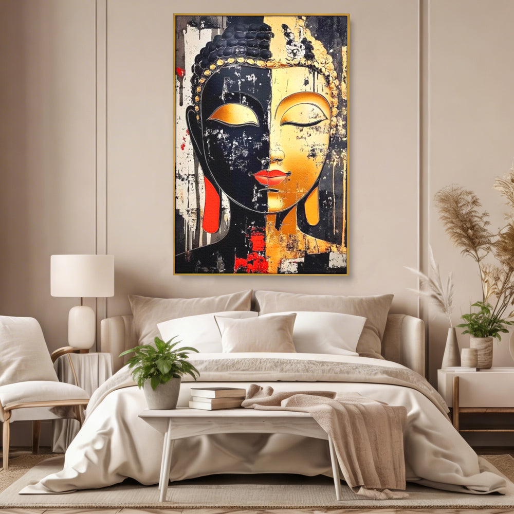 Tablou Canvas Premium LuxCanva® I149, Dualitate Sacra, Zen, Echilibru, Meditatie, Spiritualitate, Contemplare, Armonie, Reflexie, Buze Rosii, Eleganta, Living, Dormitor