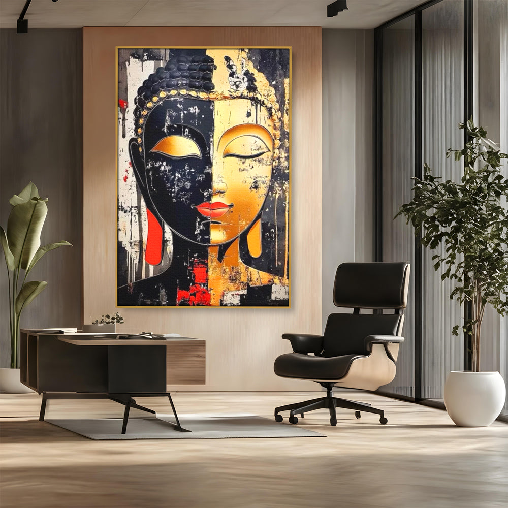 Tablou Canvas Premium LuxCanva® I149, Dualitate Sacra, Zen, Echilibru, Meditatie, Spiritualitate, Contemplare, Armonie, Reflexie, Buze Rosii, Eleganta, Living, Dormitor