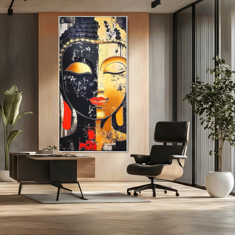 Tablou Canvas Premium LuxCanva® I149, Dualitate Sacra, Zen, Echilibru, Meditatie, Spiritualitate, Contemplare, Armonie, Reflexie, Buze Rosii, Eleganta, Living, Dormitor