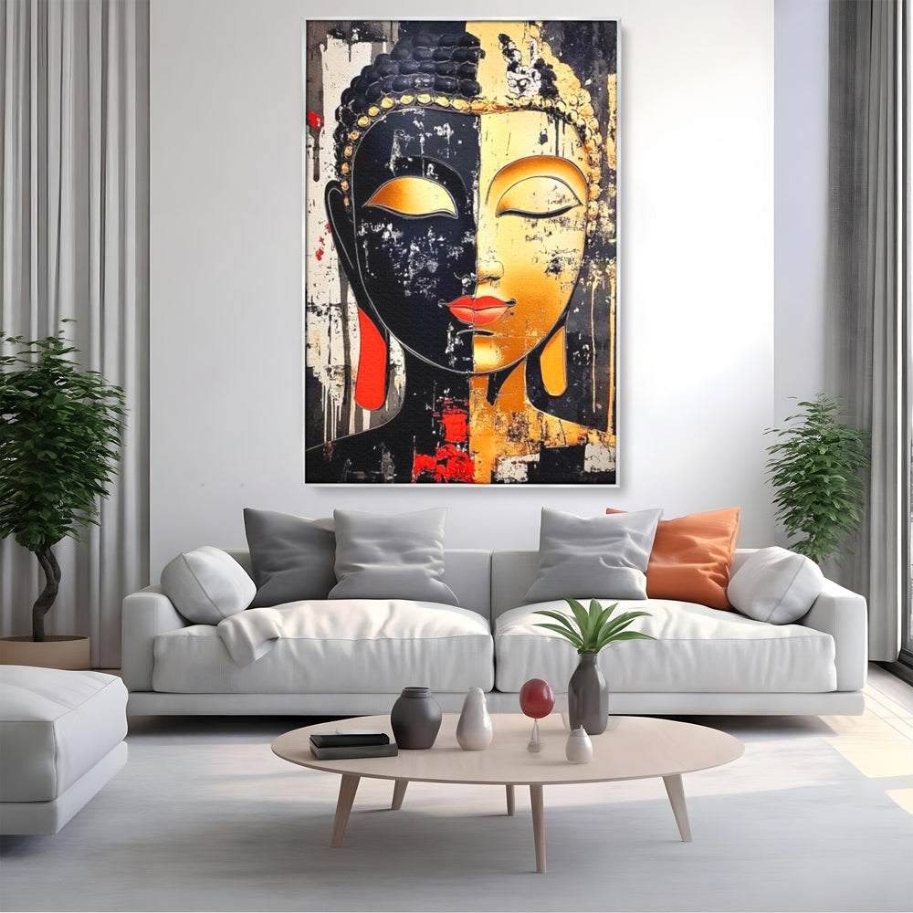 Tablou Canvas Premium LuxCanva® I149, Dualitate Sacra, Zen, Echilibru, Meditatie, Spiritualitate, Contemplare, Armonie, Reflexie, Buze Rosii, Eleganta, Living, Dormitor