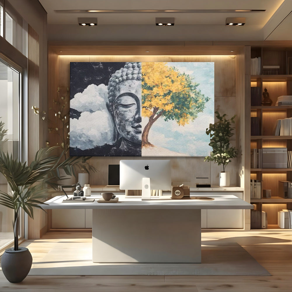 Leinwandbilder Premium LuxCanva® I151, Geist und Natur, Buddha, Zen, Harmonie, Gleichgewicht, Baum, Wolken, Spiritualität, Energie, Ruhe, innerer Frieden, Wohnen, Schlafzimmer