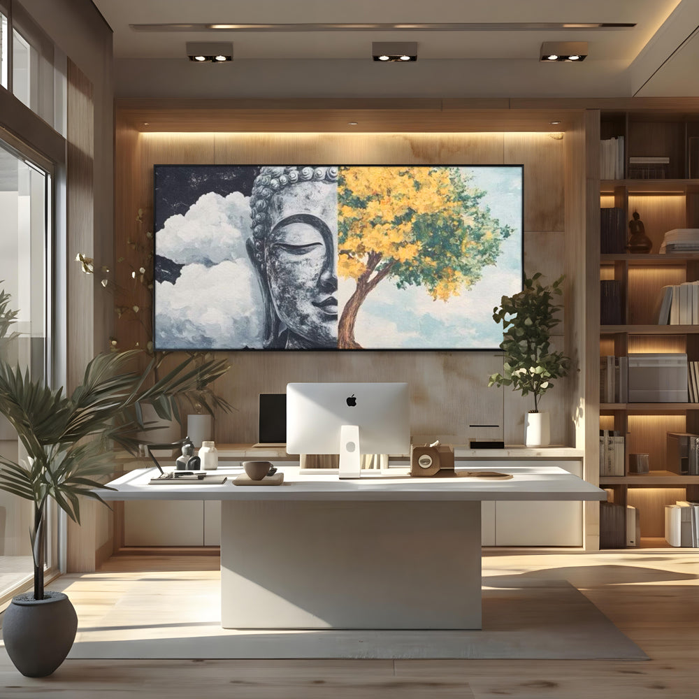 Leinwandbilder Premium LuxCanva® I151, Geist und Natur, Buddha, Zen, Harmonie, Gleichgewicht, Baum, Wolken, Spiritualität, Energie, Ruhe, innerer Frieden, Wohnen, Schlafzimmer