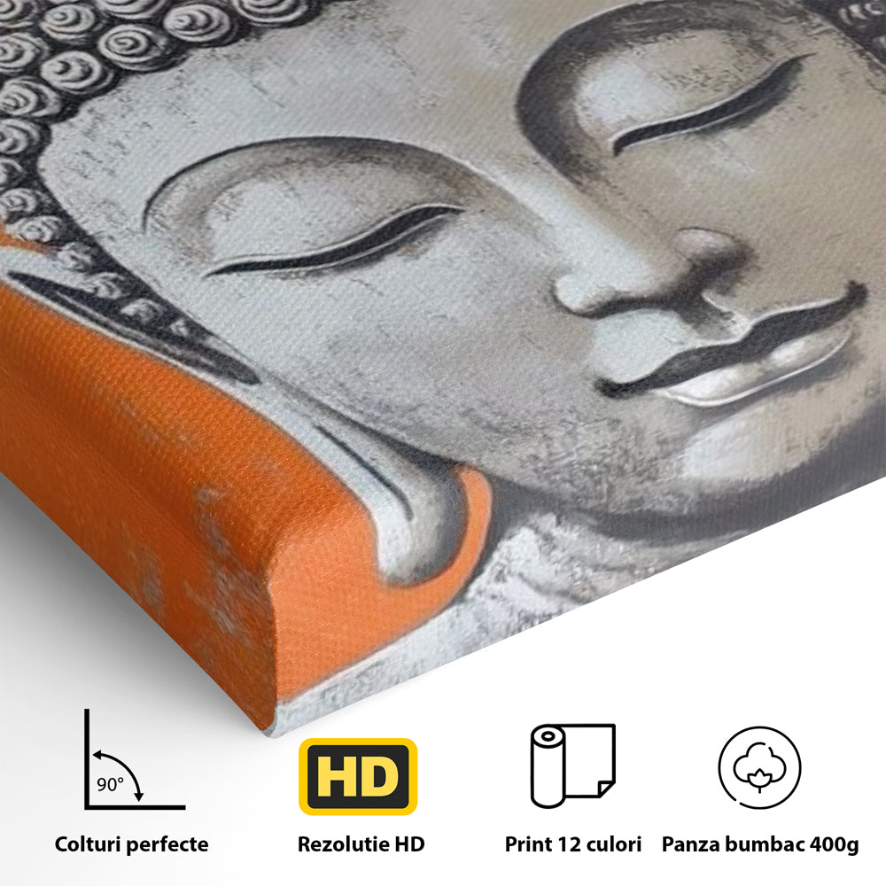 Leinwand Wandkunst Leinwand Wandkunst Premium LuxCanva® I152, Blühende Balance, Buddha, Zen, Spiritualität, Gleichgewicht, Baum, Meditation, Harmonie, Innerer Frieden, Orange, Wohnen, Schlafzimmer