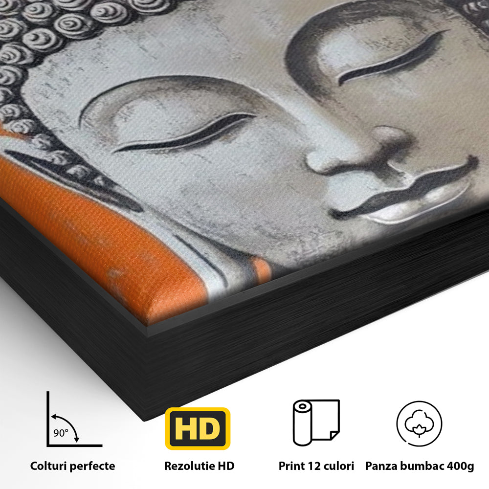 Leinwand Wandkunst Leinwand Wandkunst Premium LuxCanva® I152, Blühende Balance, Buddha, Zen, Spiritualität, Gleichgewicht, Baum, Meditation, Harmonie, Innerer Frieden, Orange, Wohnen, Schlafzimmer