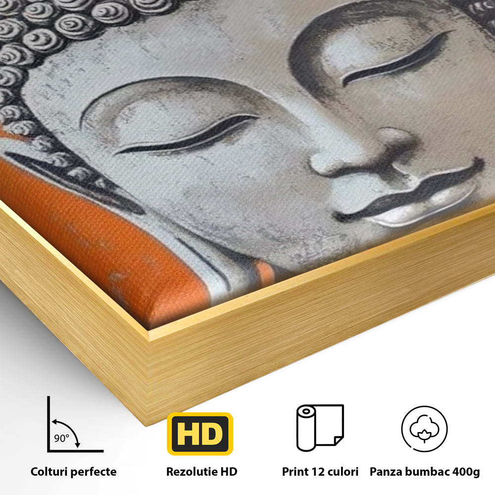 Leinwand Wandkunst Leinwand Wandkunst Premium LuxCanva® I152, Blühende Balance, Buddha, Zen, Spiritualität, Gleichgewicht, Baum, Meditation, Harmonie, Innerer Frieden, Orange, Wohnen, Schlafzimmer