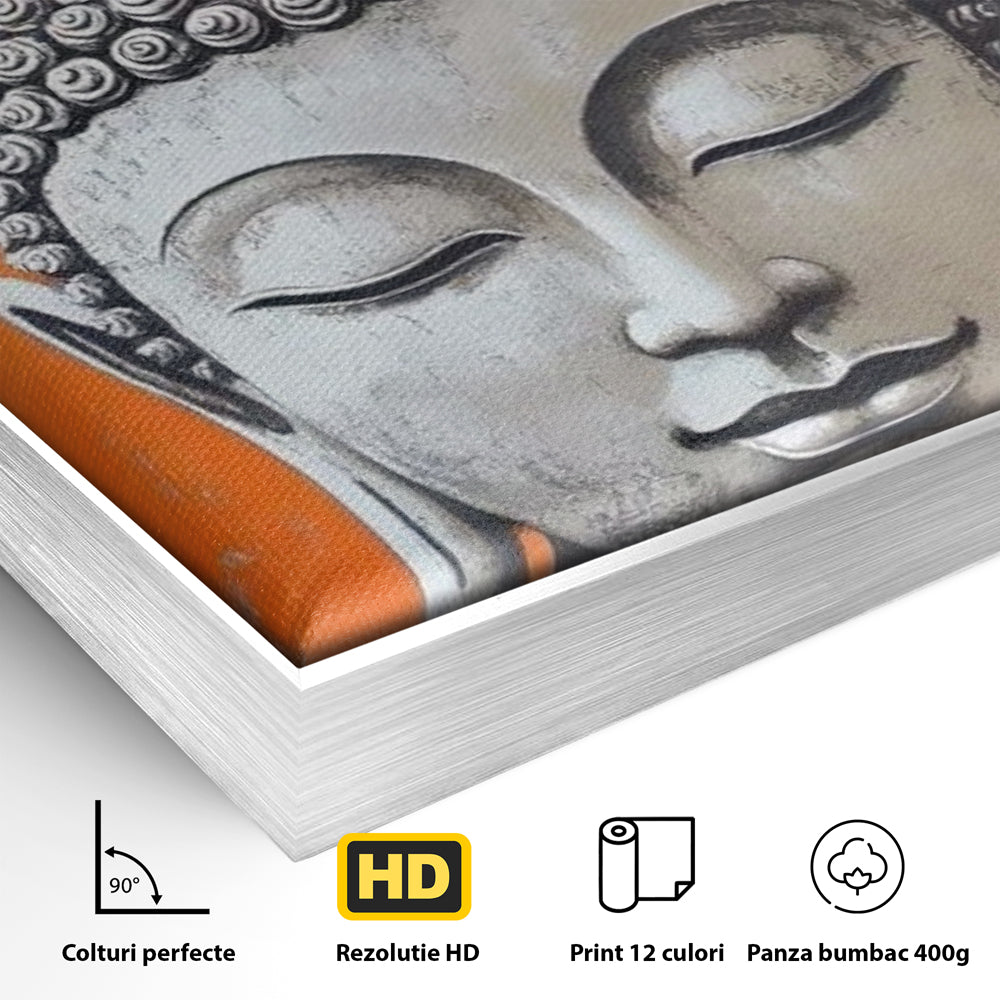 Leinwand Wandkunst Leinwand Wandkunst Premium LuxCanva® I152, Blühende Balance, Buddha, Zen, Spiritualität, Gleichgewicht, Baum, Meditation, Harmonie, Innerer Frieden, Orange, Wohnen, Schlafzimmer