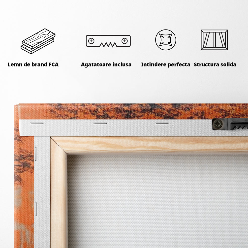 Leinwand Wandkunst Leinwand Wandkunst Premium LuxCanva® I152, Blühende Balance, Buddha, Zen, Spiritualität, Gleichgewicht, Baum, Meditation, Harmonie, Innerer Frieden, Orange, Wohnen, Schlafzimmer