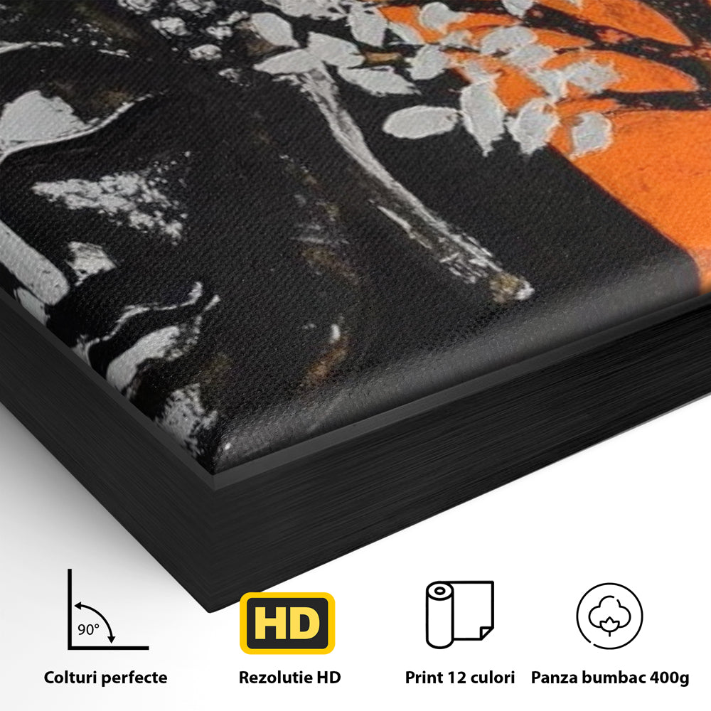 Leinwand Wandkunst Canvas Wandkunst Premium LuxCanva® I153, Lebensbaum, Buddha, Zen, Harmonie, Spiritualität, Energie, Balance, Meditation, Baum, Lebensbaum, Baumbeleuchtung, Orange Wohnen, Schlafzimmer