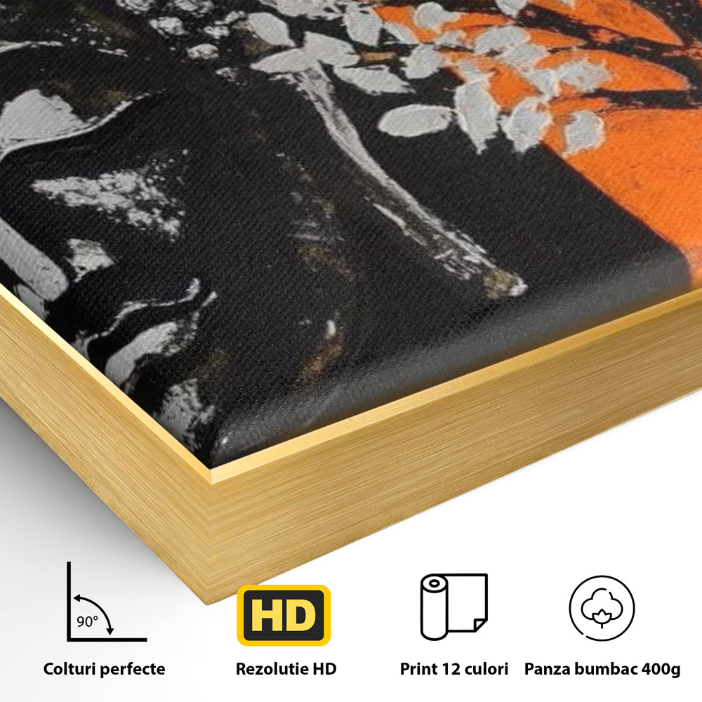 Leinwand Wandkunst Canvas Wandkunst Premium LuxCanva® I153, Lebensbaum, Buddha, Zen, Harmonie, Spiritualität, Energie, Balance, Meditation, Baum, Lebensbaum, Baumbeleuchtung, Orange Wohnen, Schlafzimmer