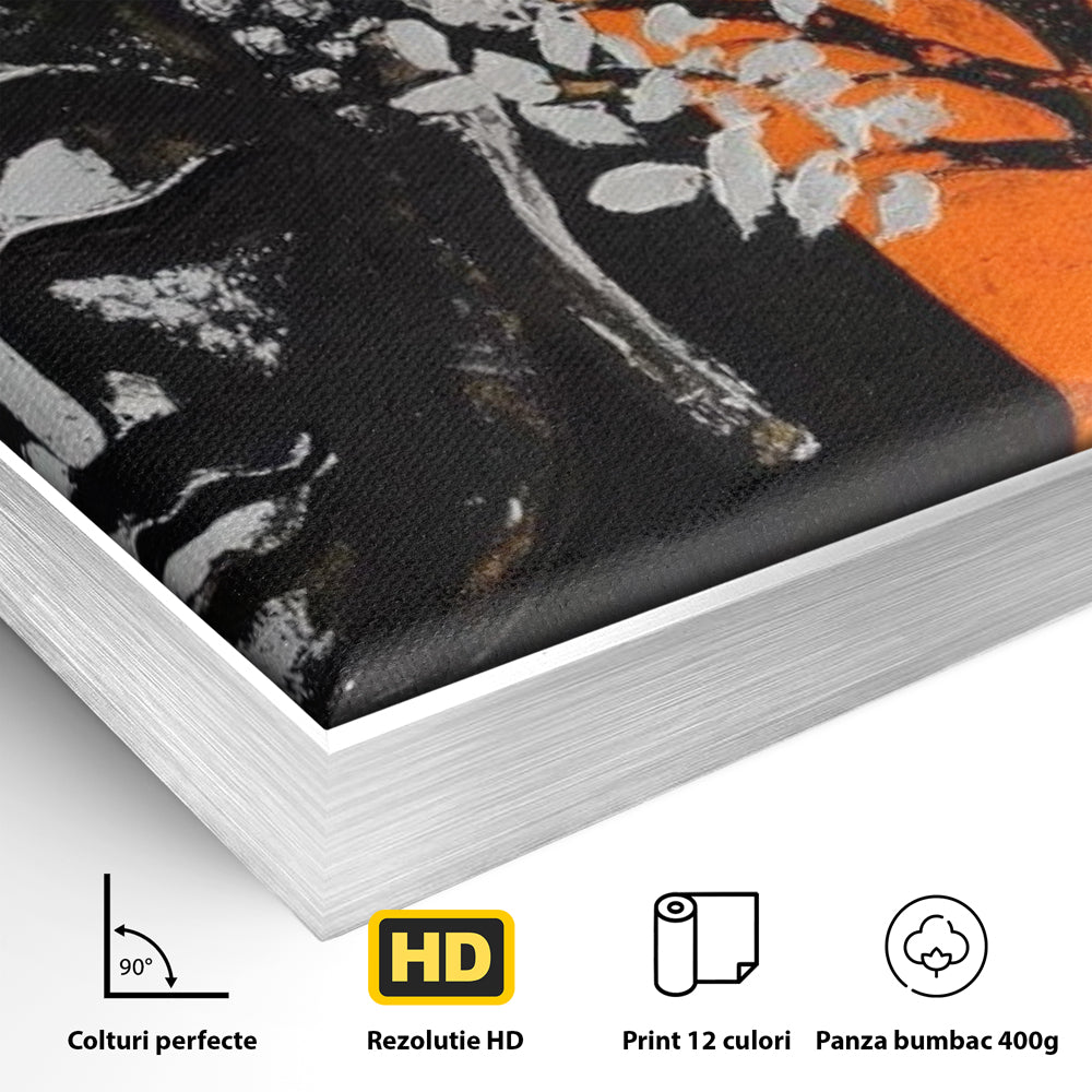 Leinwand Wandkunst Canvas Wandkunst Premium LuxCanva® I153, Lebensbaum, Buddha, Zen, Harmonie, Spiritualität, Energie, Balance, Meditation, Baum, Lebensbaum, Baumbeleuchtung, Orange Wohnen, Schlafzimmer