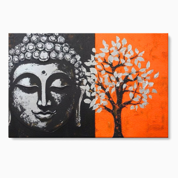 Leinwand Wandkunst Canvas Wandkunst Premium LuxCanva® I153, Lebensbaum, Buddha, Zen, Harmonie, Spiritualität, Energie, Balance, Meditation, Baum, Lebensbaum, Baumbeleuchtung, Orange Wohnen, Schlafzimmer
