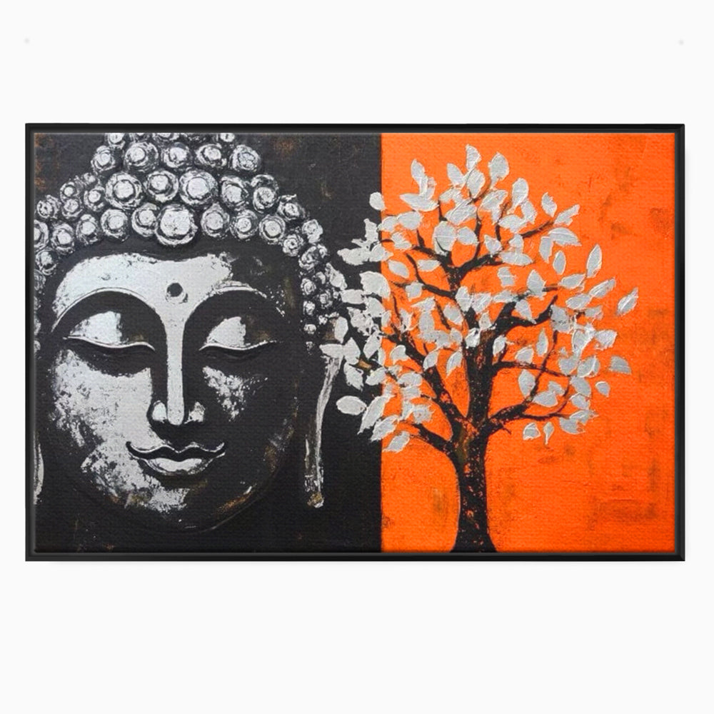 Leinwand Wandkunst Canvas Wandkunst Premium LuxCanva® I153, Lebensbaum, Buddha, Zen, Harmonie, Spiritualität, Energie, Balance, Meditation, Baum, Lebensbaum, Baumbeleuchtung, Orange Wohnen, Schlafzimmer