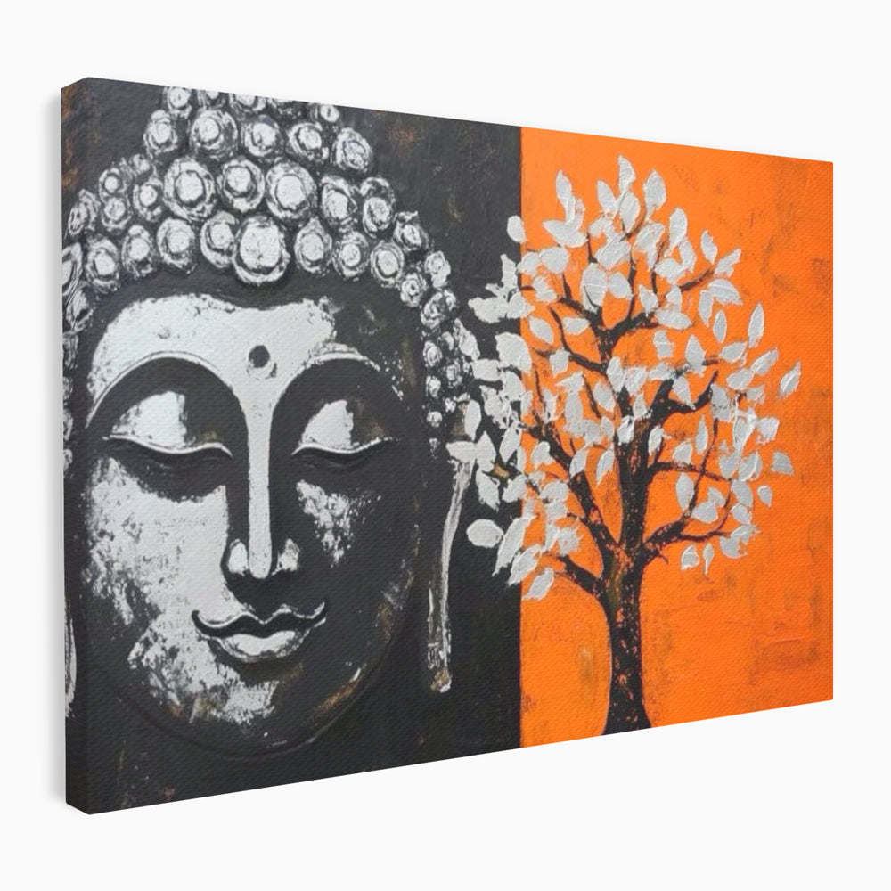 Leinwand Wandkunst Canvas Wandkunst Premium LuxCanva® I153, Lebensbaum, Buddha, Zen, Harmonie, Spiritualität, Energie, Balance, Meditation, Baum, Lebensbaum, Baumbeleuchtung, Orange Wohnen, Schlafzimmer