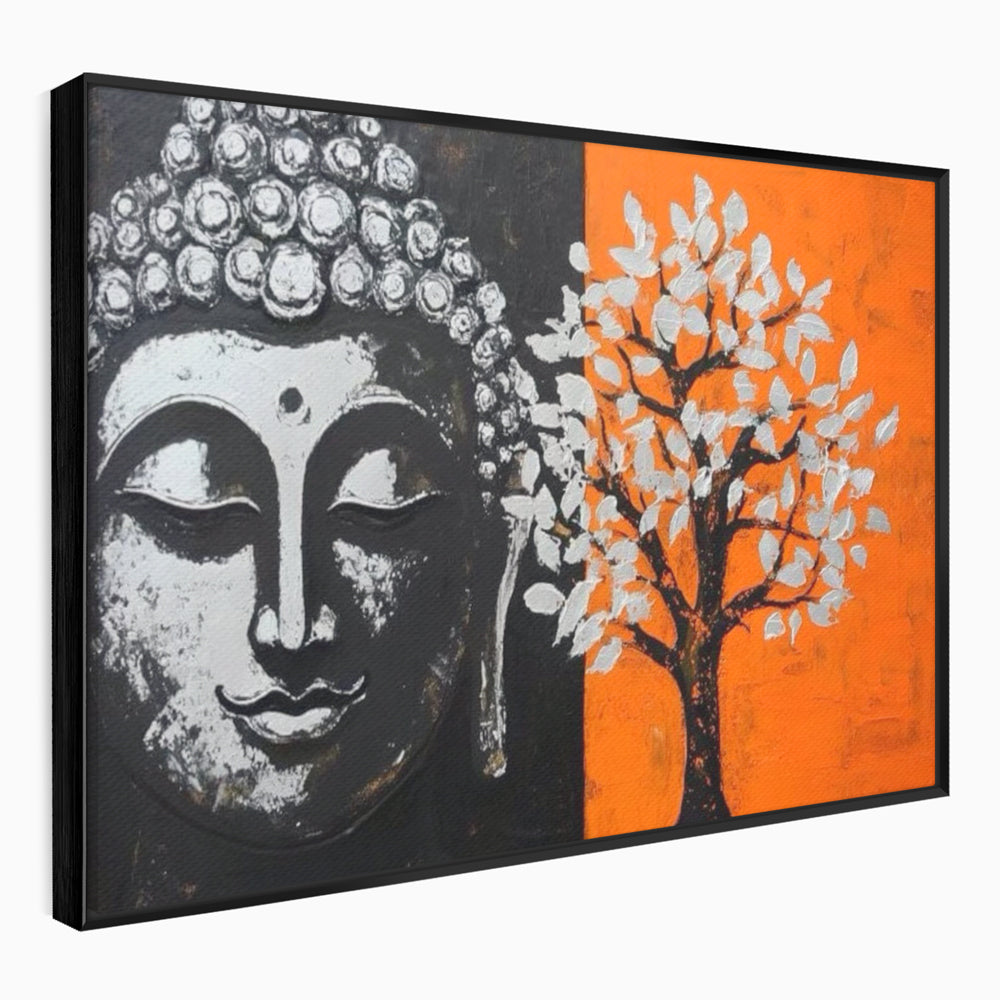 Leinwand Wandkunst Canvas Wandkunst Premium LuxCanva® I153, Lebensbaum, Buddha, Zen, Harmonie, Spiritualität, Energie, Balance, Meditation, Baum, Lebensbaum, Baumbeleuchtung, Orange Wohnen, Schlafzimmer