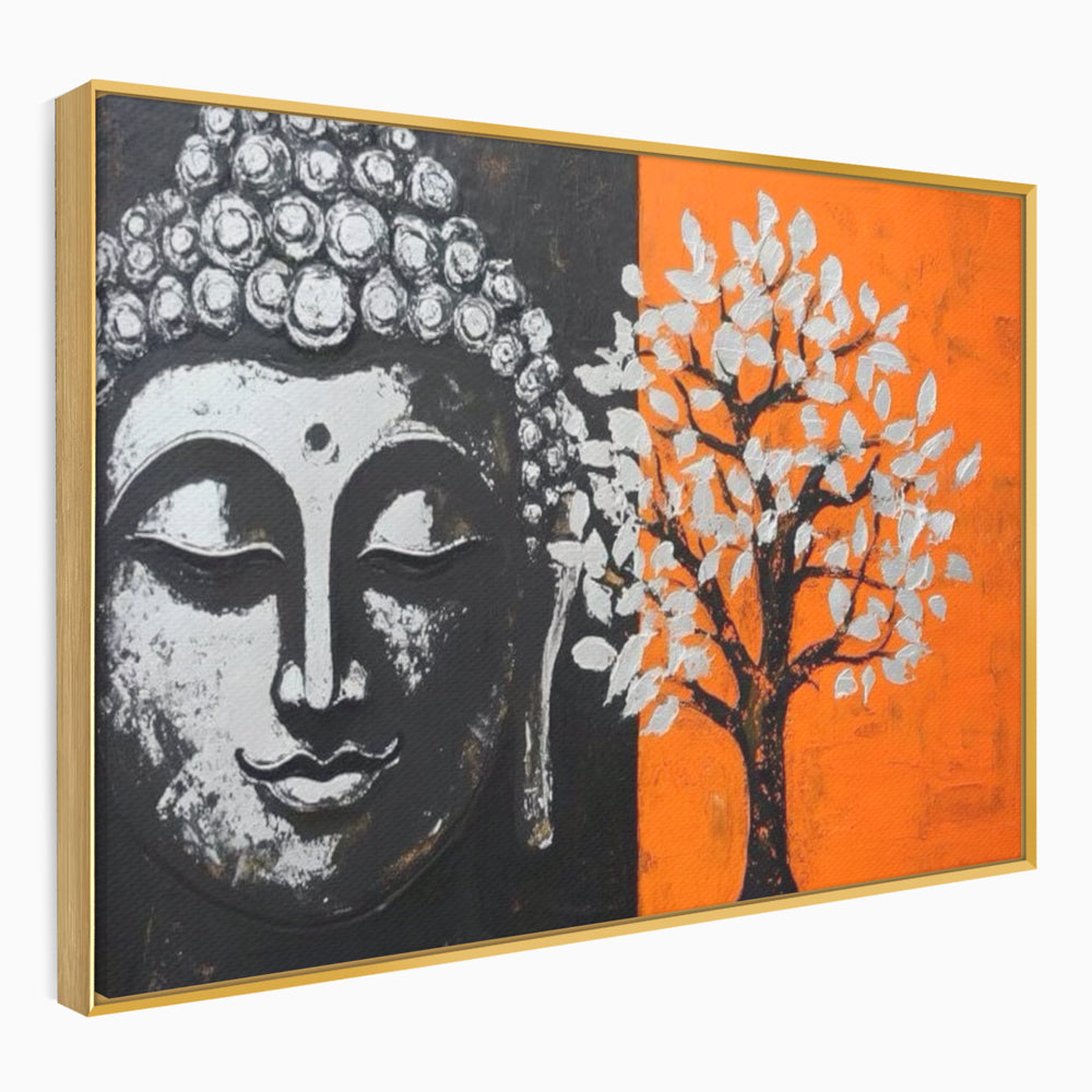 Leinwand Wandkunst Canvas Wandkunst Premium LuxCanva® I153, Lebensbaum, Buddha, Zen, Harmonie, Spiritualität, Energie, Balance, Meditation, Baum, Lebensbaum, Baumbeleuchtung, Orange Wohnen, Schlafzimmer