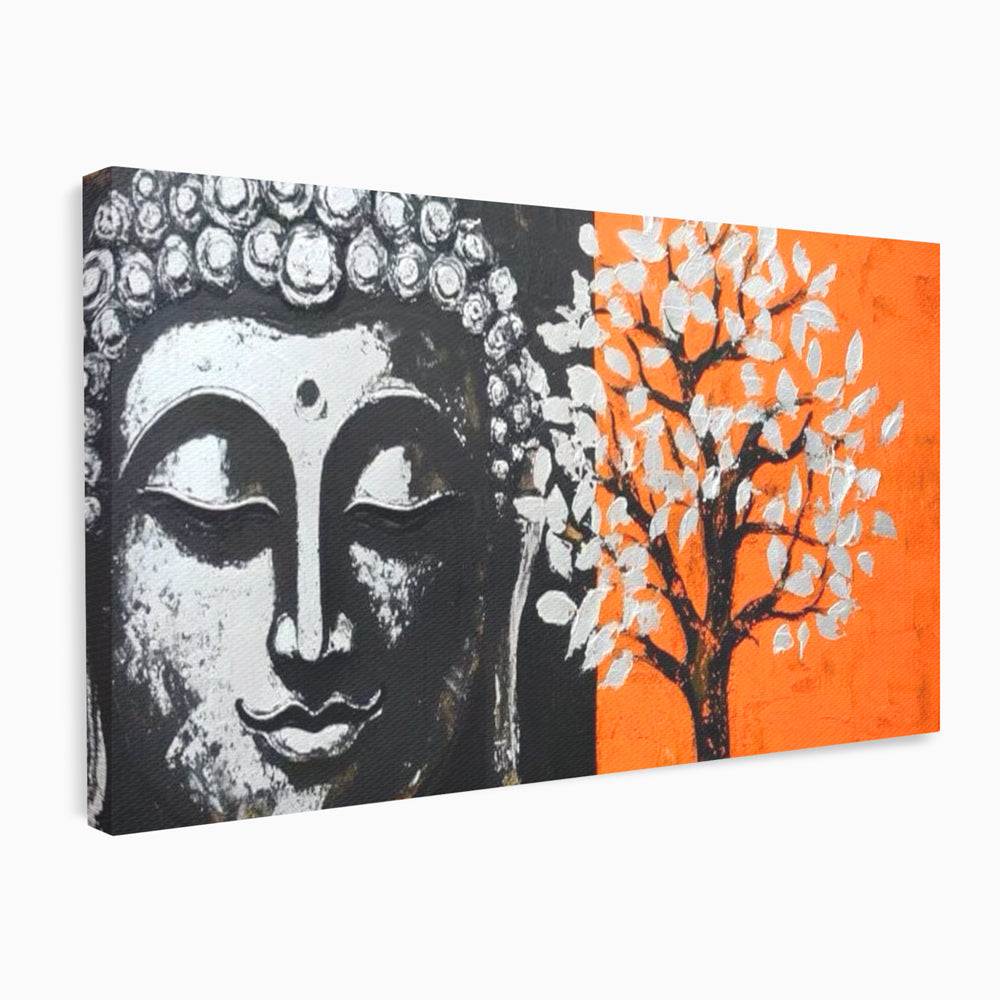 Leinwand Wandkunst Canvas Wandkunst Premium LuxCanva® I153, Lebensbaum, Buddha, Zen, Harmonie, Spiritualität, Energie, Balance, Meditation, Baum, Lebensbaum, Baumbeleuchtung, Orange Wohnen, Schlafzimmer