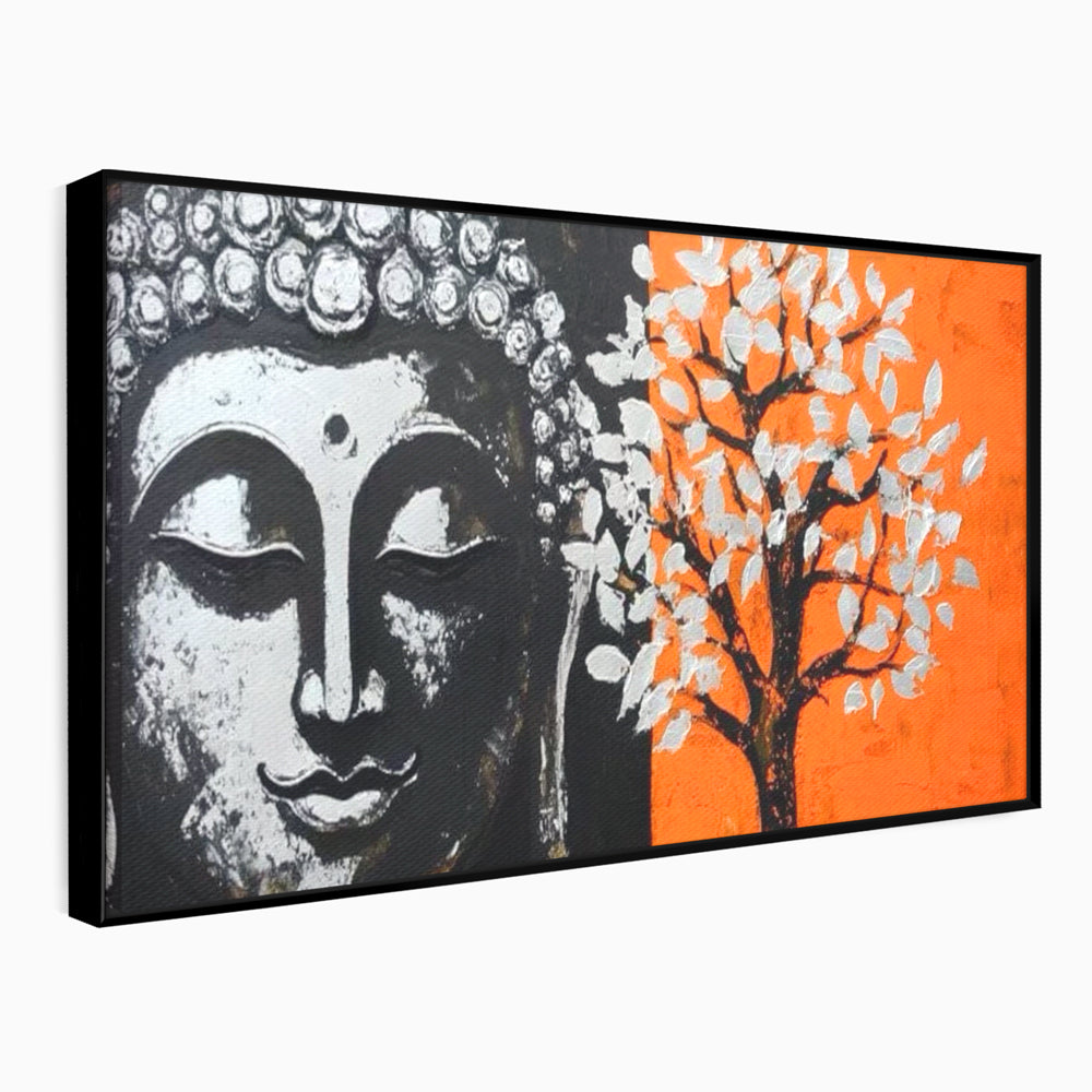 Leinwand Wandkunst Canvas Wandkunst Premium LuxCanva® I153, Lebensbaum, Buddha, Zen, Harmonie, Spiritualität, Energie, Balance, Meditation, Baum, Lebensbaum, Baumbeleuchtung, Orange Wohnen, Schlafzimmer