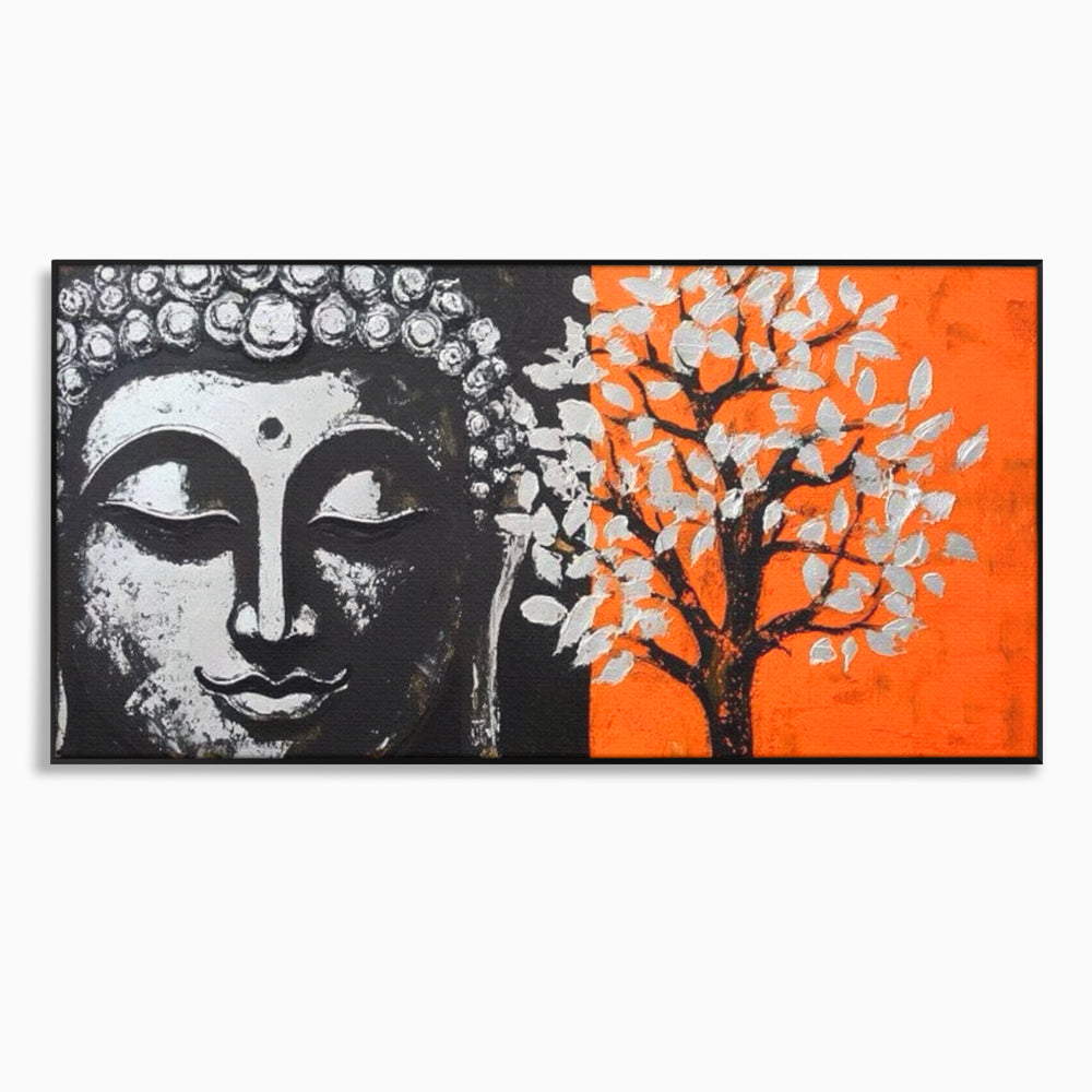 Leinwand Wandkunst Canvas Wandkunst Premium LuxCanva® I153, Lebensbaum, Buddha, Zen, Harmonie, Spiritualität, Energie, Balance, Meditation, Baum, Lebensbaum, Baumbeleuchtung, Orange Wohnen, Schlafzimmer