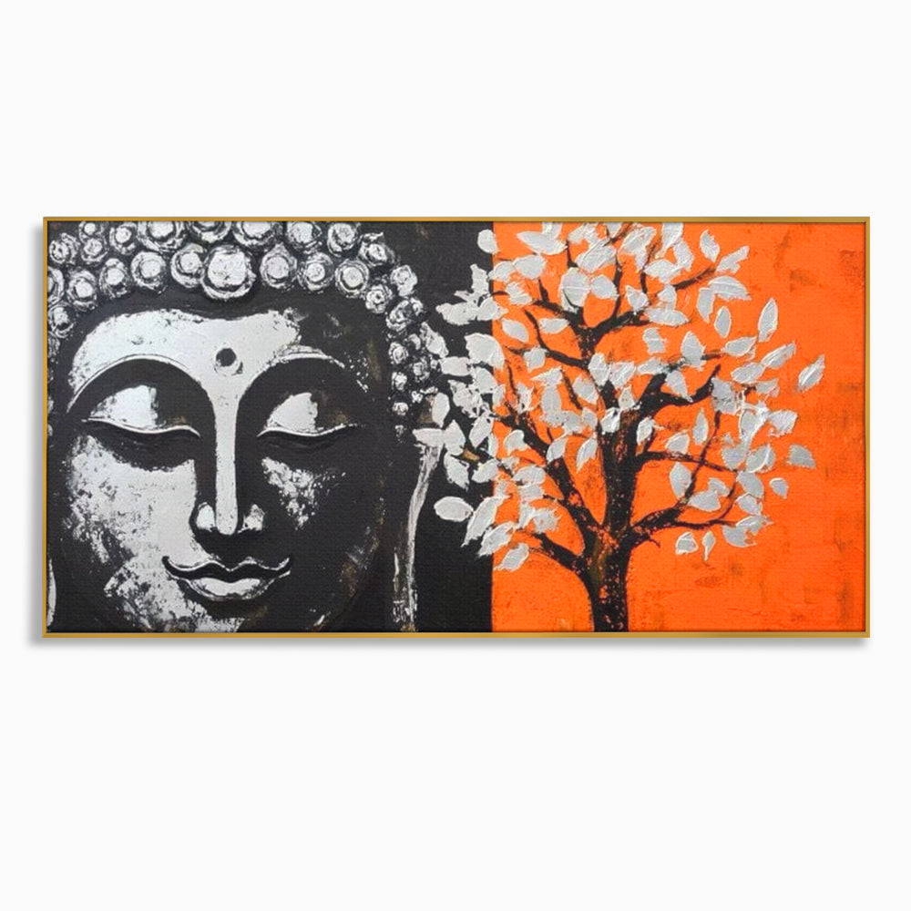 Leinwand Wandkunst Canvas Wandkunst Premium LuxCanva® I153, Lebensbaum, Buddha, Zen, Harmonie, Spiritualität, Energie, Balance, Meditation, Baum, Lebensbaum, Baumbeleuchtung, Orange Wohnen, Schlafzimmer