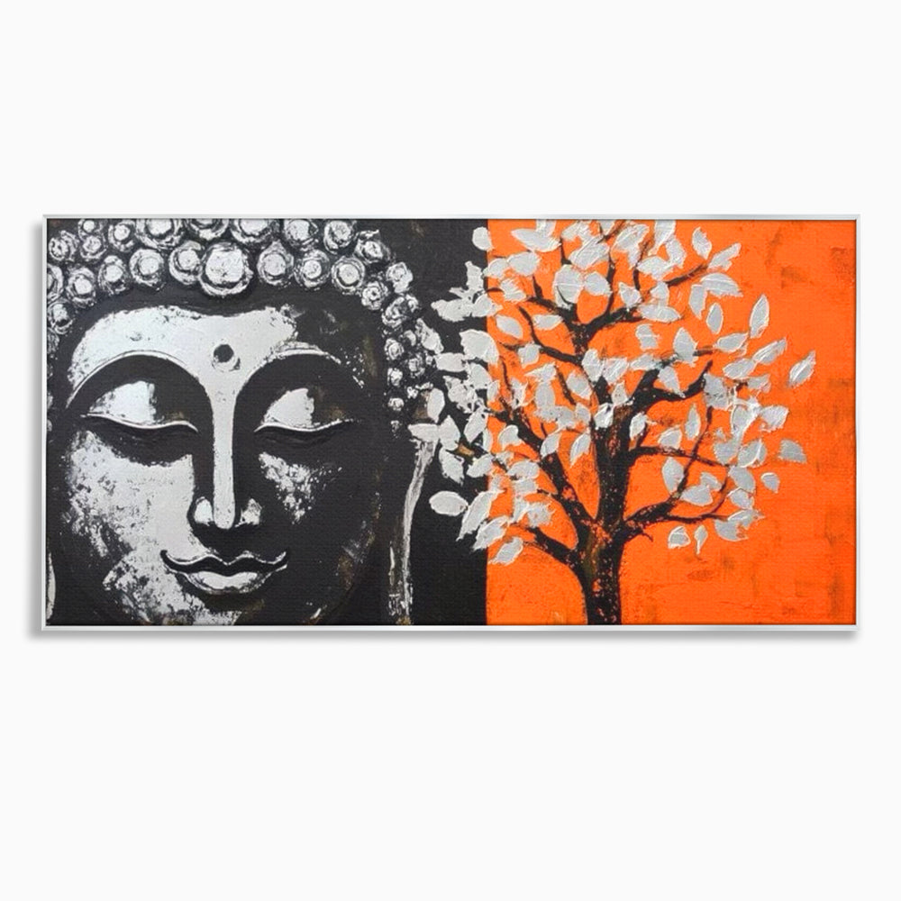 Leinwand Wandkunst Canvas Wandkunst Premium LuxCanva® I153, Lebensbaum, Buddha, Zen, Harmonie, Spiritualität, Energie, Balance, Meditation, Baum, Lebensbaum, Baumbeleuchtung, Orange Wohnen, Schlafzimmer