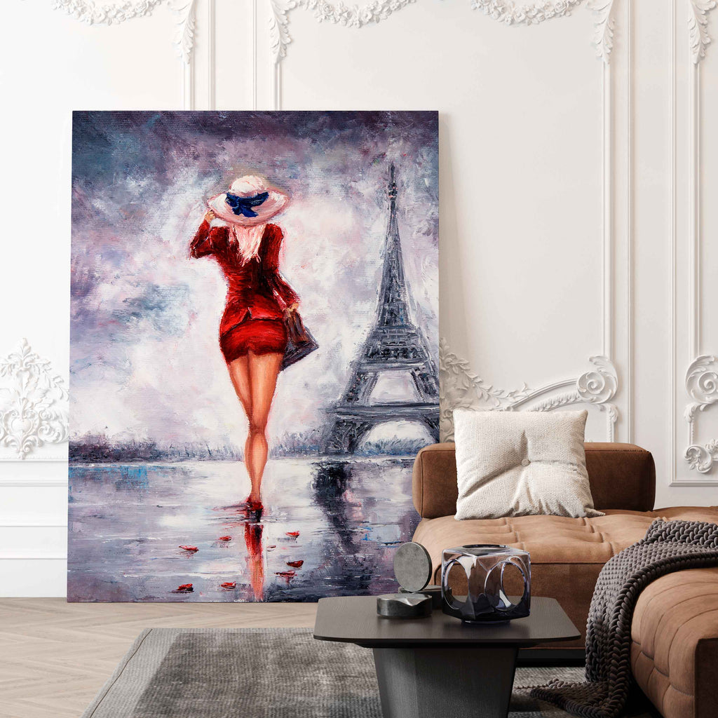 Tablou Canvas Premium LuxCanva® E1047, Rendez-Vous la Turnul, Paris, Strazi, Pasi, Rochie, Parizian, Living Room, Culori vibrante