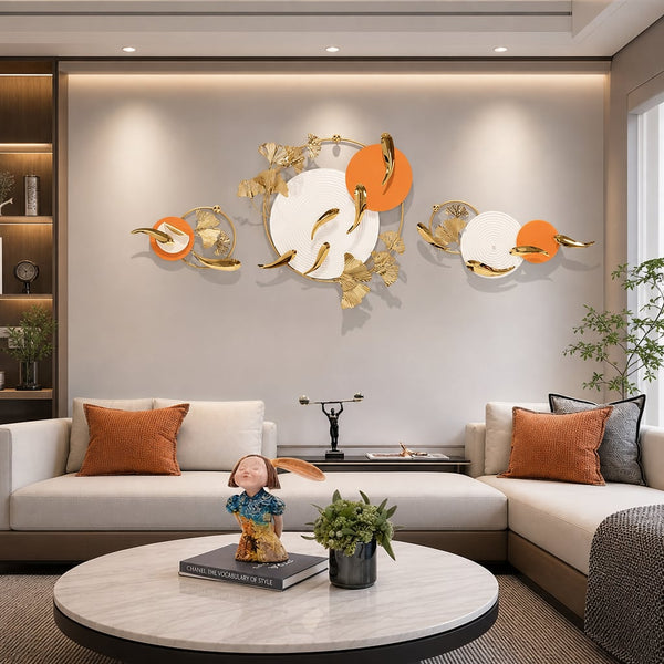 Metall Wanddekoration LuxCanva® Sonne Aura A2556, aus Metall, horizontal, weiß, gold und orange, Großformat 200 x 65 cm