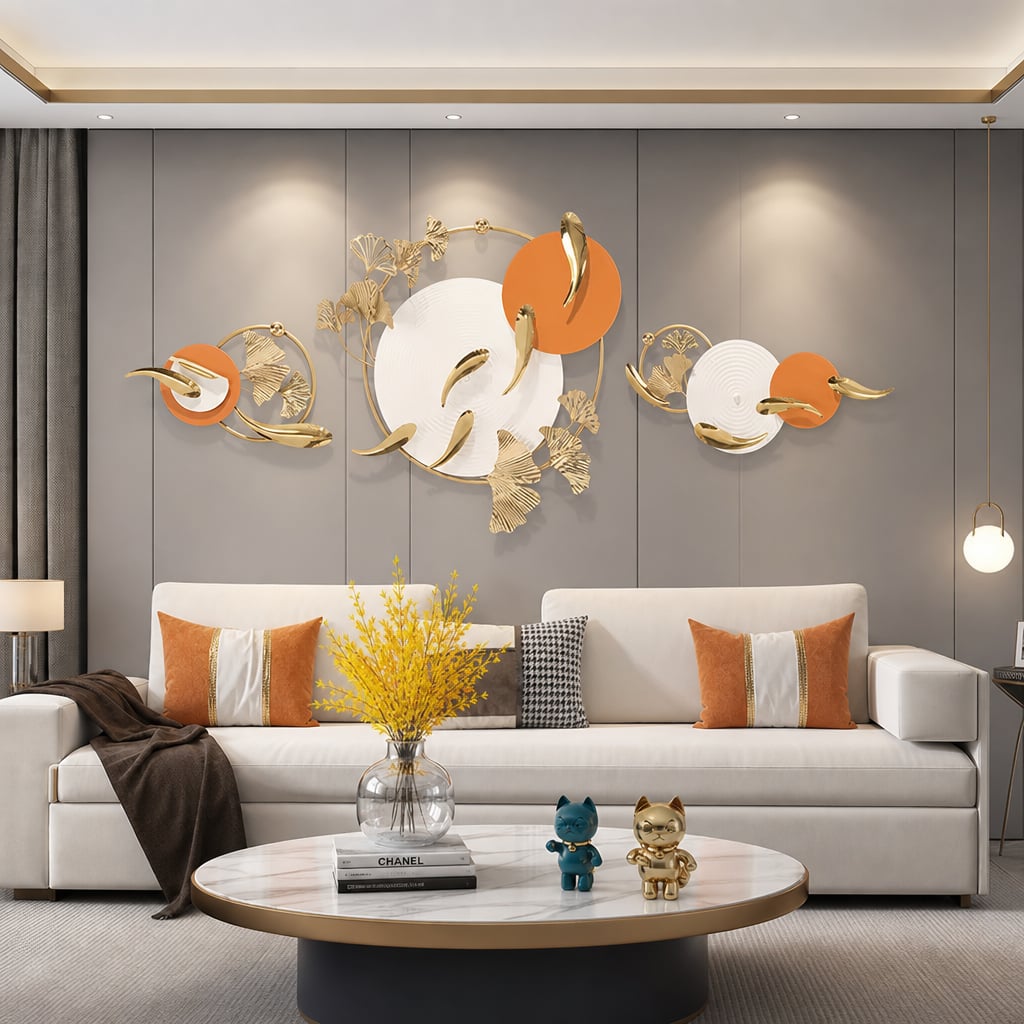 Metall Wanddekoration LuxCanva® Sonne Aura A2556, aus Metall, horizontal, weiß, gold und orange, Großformat 200 x 65 cm