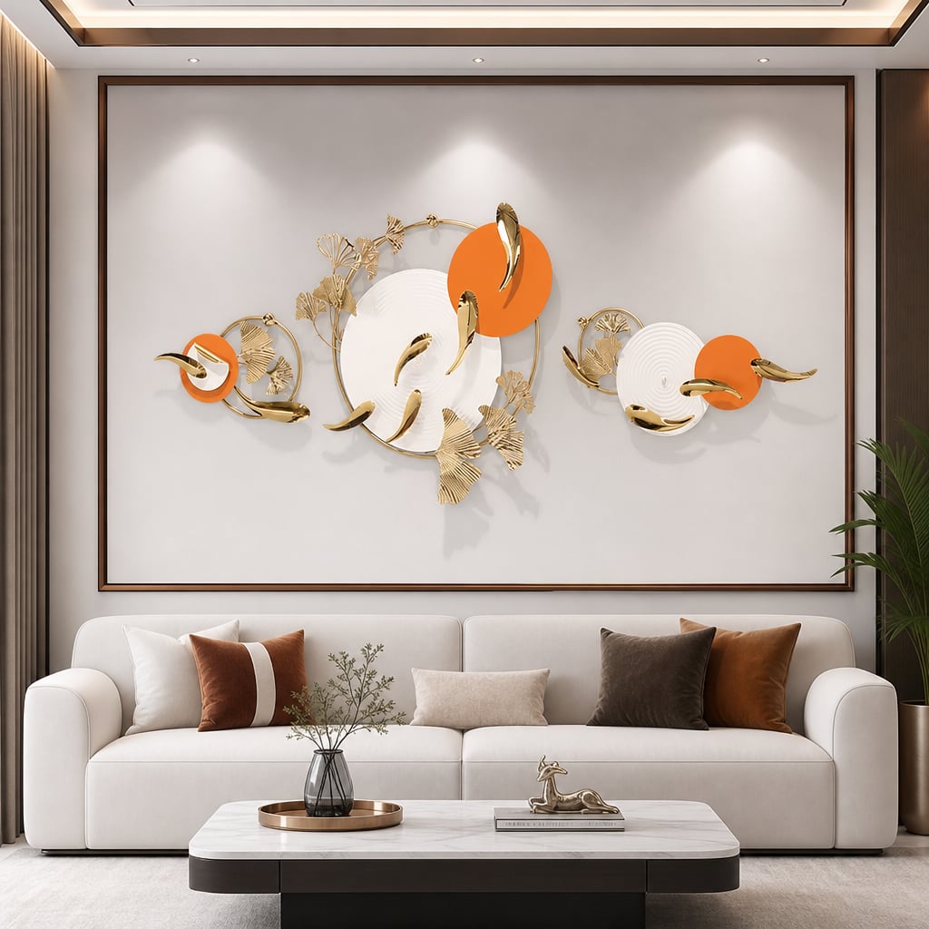 Metall Wanddekoration LuxCanva® Sonne Aura A2556, aus Metall, horizontal, weiß, gold und orange, Großformat 200 x 65 cm