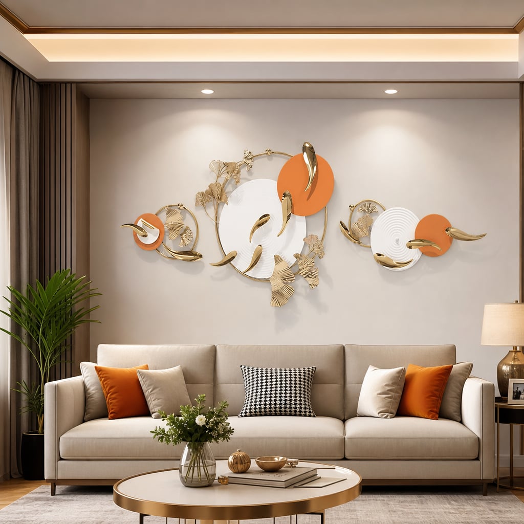 Metall Wanddekoration LuxCanva® Sonne Aura A2556, aus Metall, horizontal, weiß, gold und orange, Großformat 200 x 65 cm