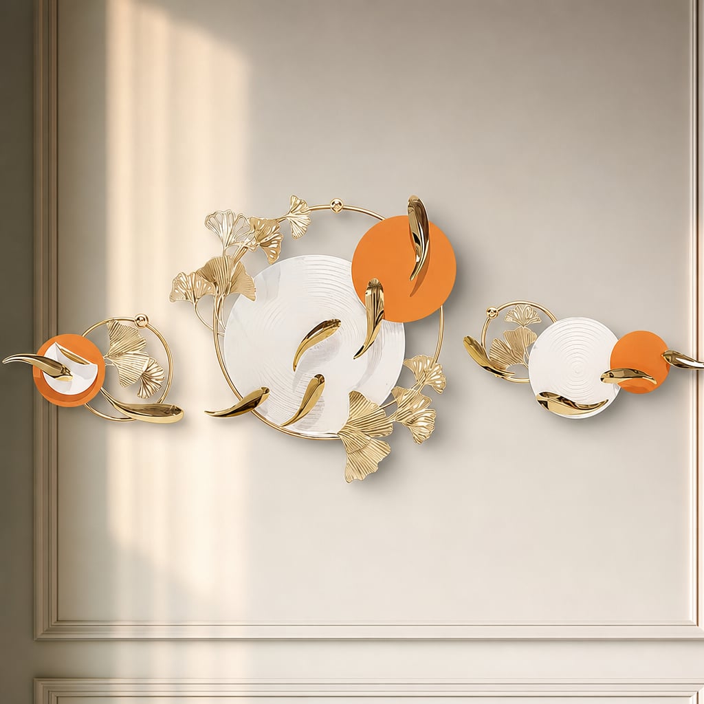 Metall Wanddekoration LuxCanva® Sonne Aura A2556, aus Metall, horizontal, weiß, gold und orange, Großformat 200 x 65 cm