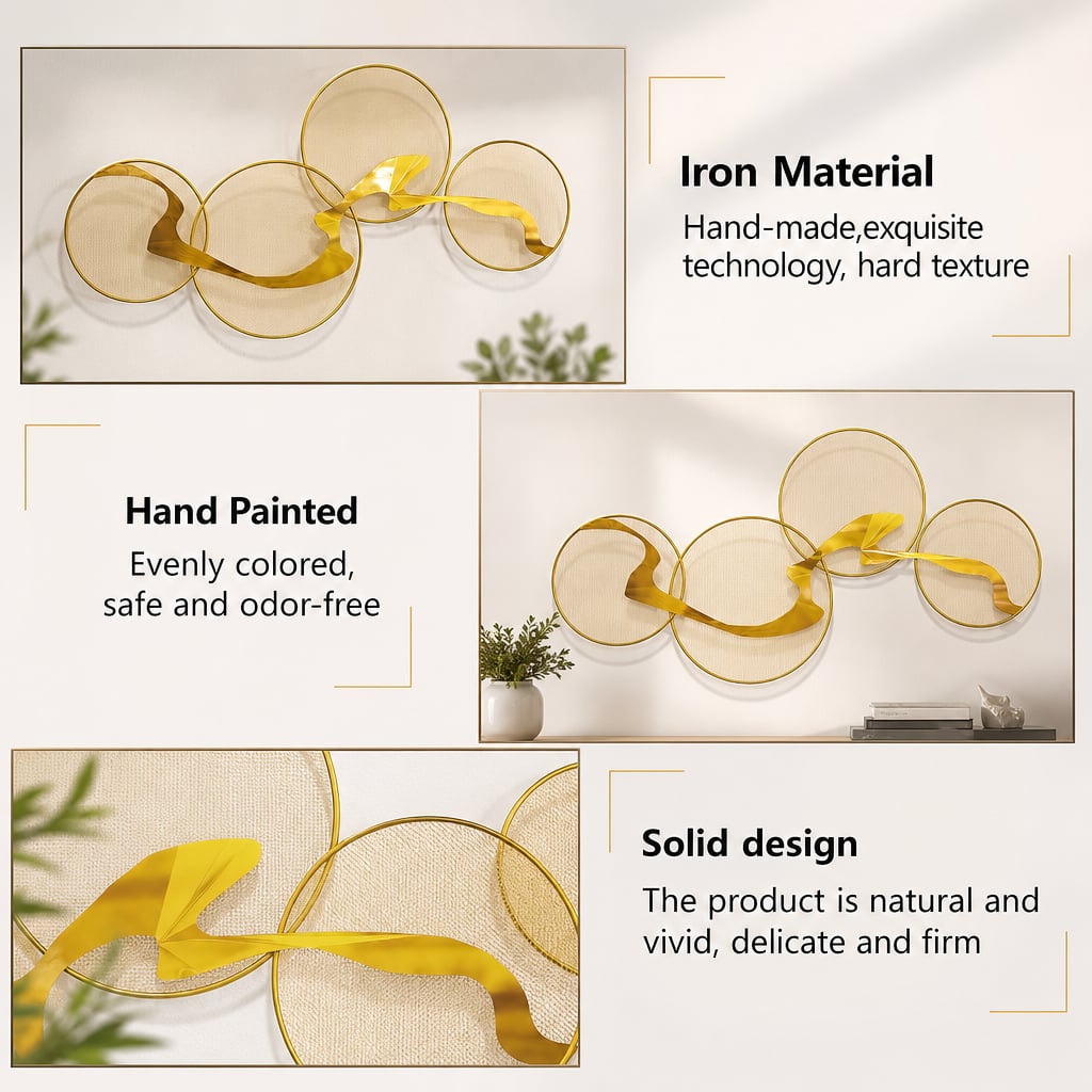 Decoratiune Metalica de Perete LuxCanva® Golden Flow A2525, din Metal, Orizontala, Auriu, Dimensiune Mare 180 x 68 cm
