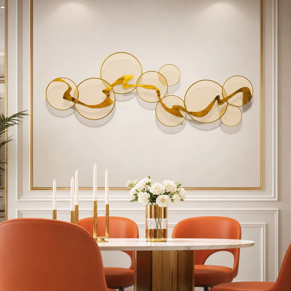 Metall Wanddekoration LuxCanva® Golden Flow A252525, aus Metall, Horizontal, Gold, Großformat 180 x 68 cm