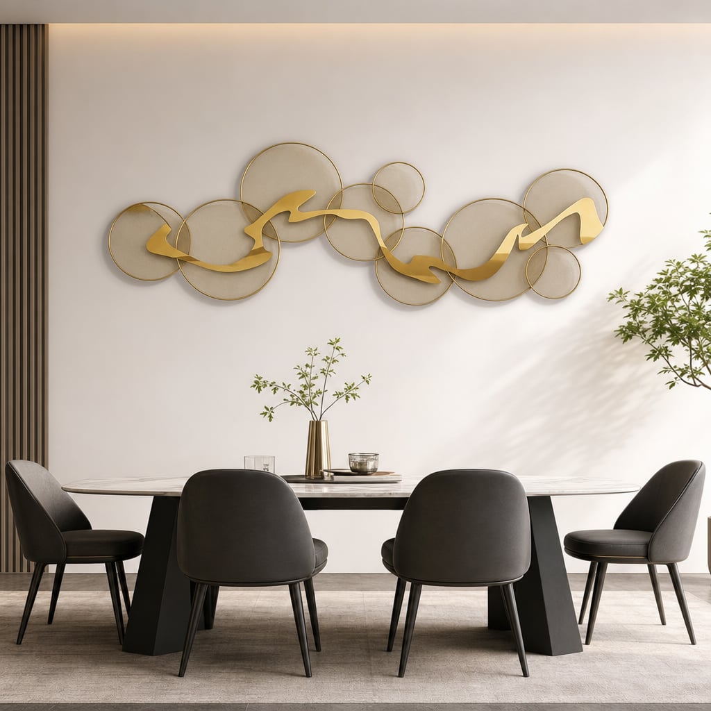 Decoratiune Metalica de Perete LuxCanva® Golden Flow A2525, din Metal, Orizontala, Auriu, Dimensiune Mare 180 x 68 cm