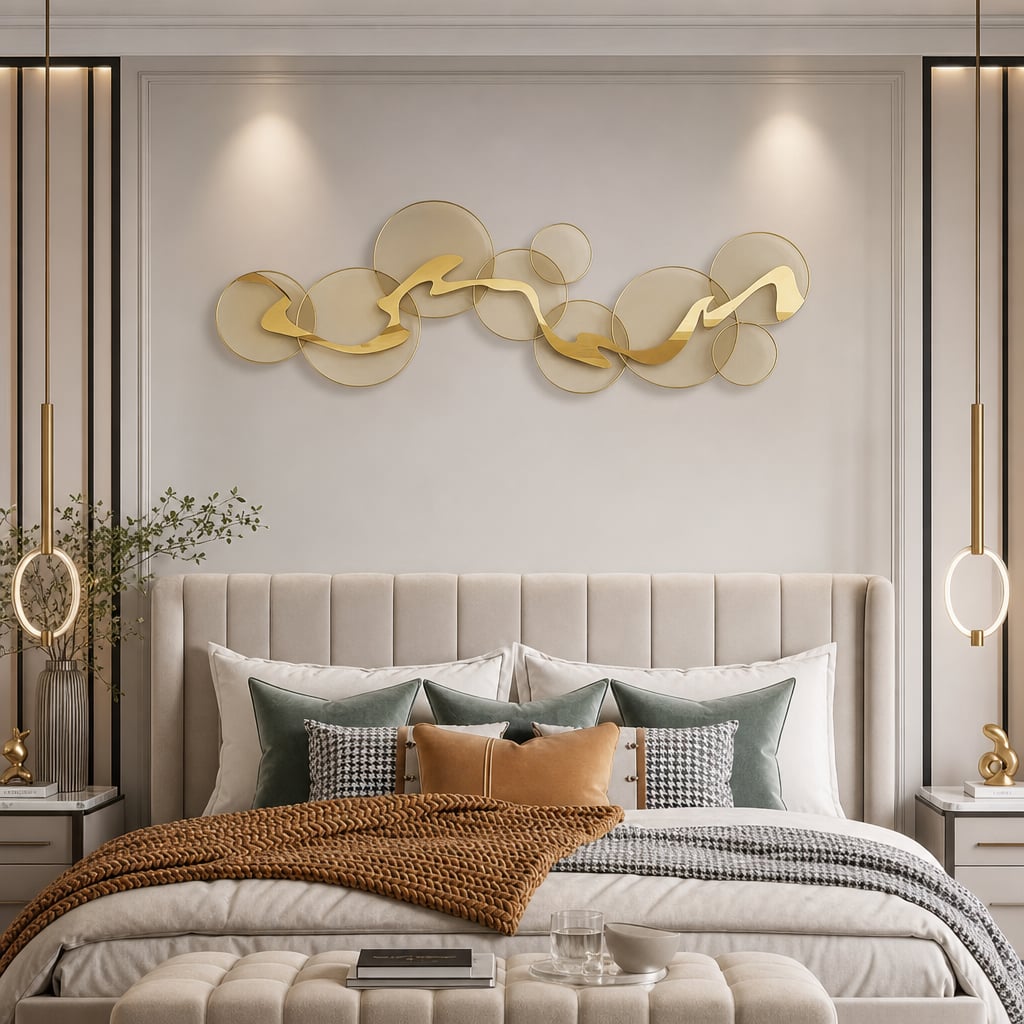 Decoratiune Metalica de Perete LuxCanva® Golden Flow A2525, din Metal, Orizontala, Auriu, Dimensiune Mare 180 x 68 cm