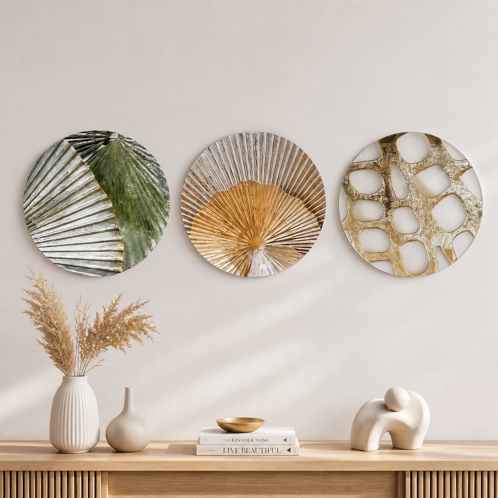 Decoratiune Metalica de Perete LuxCanva® Green Serenity A2508, din Metal, Orizontala, Verde Salvie, Auriu, Dimensiune Mare 165 x 77 cm